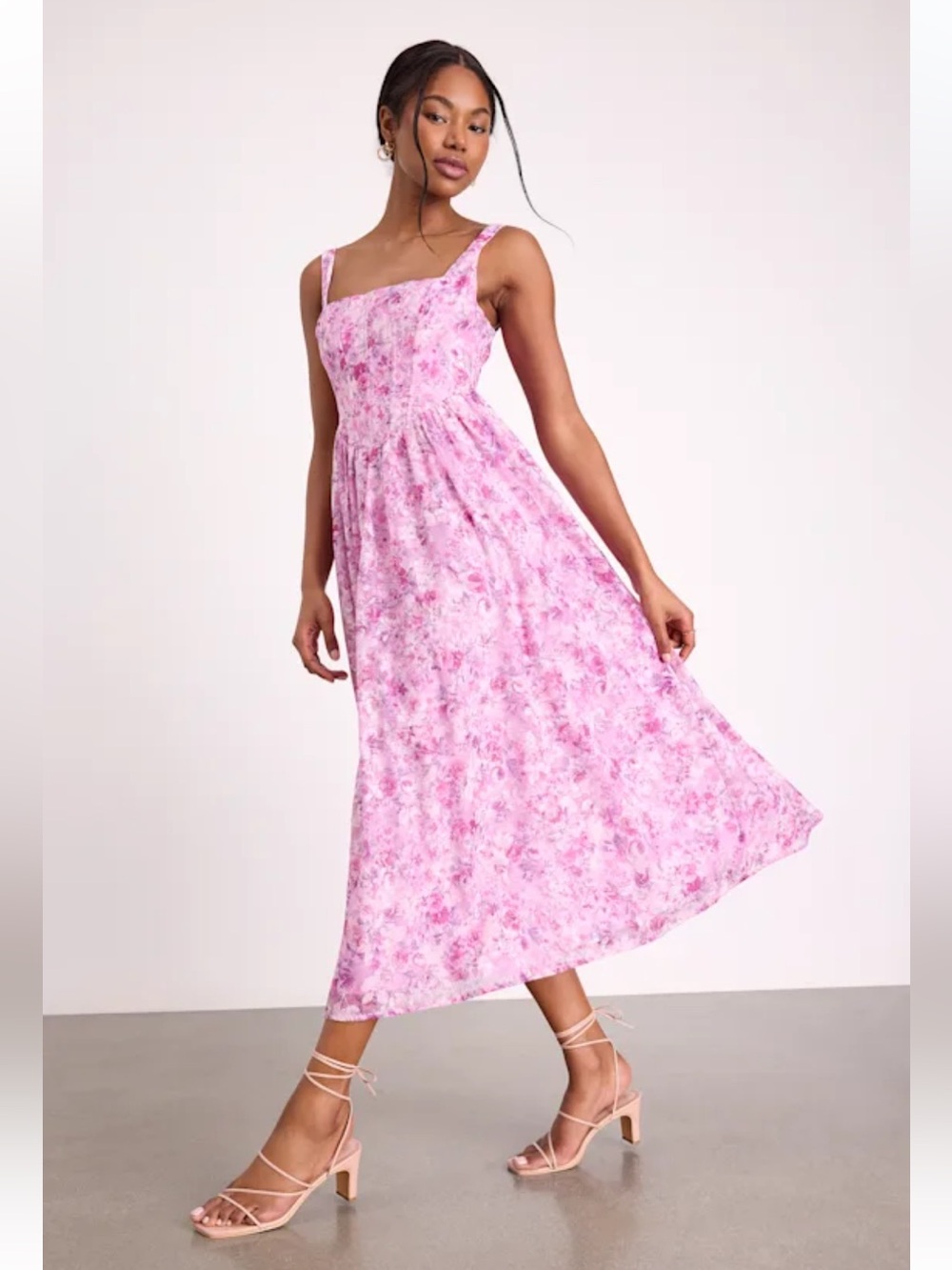 NWT Lulus Colwyn Light Magenta Floral Jacquard Bustier Midi Dress FLAWED - Picture 4 of 5
